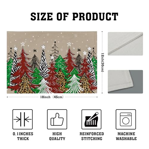 Watercolor Xmas Tree Placemats for Dining Table Set of 4, 12 x 18 Inch Winter Snowflake Heat Resistant Xmas Linen Dining Table Mats for Home Kitchen Tabletop Decoration - color: Watercolor Xmas Tree
