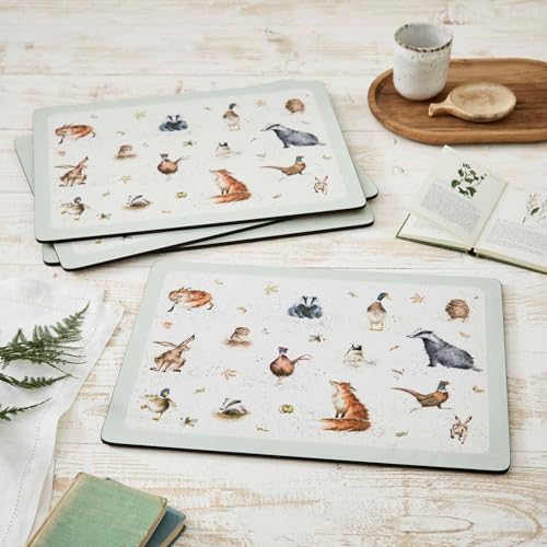 Pimpernel Wrendale Designs Large Placemats, Set of 4 - Durable Cork-Backed Board Table Mats, British Countryside Animal Illustrations - Heat Resistant Dining Decor - 15.8" x 11.7" (Pack of 2) - size: Placemats (Pack of 2)