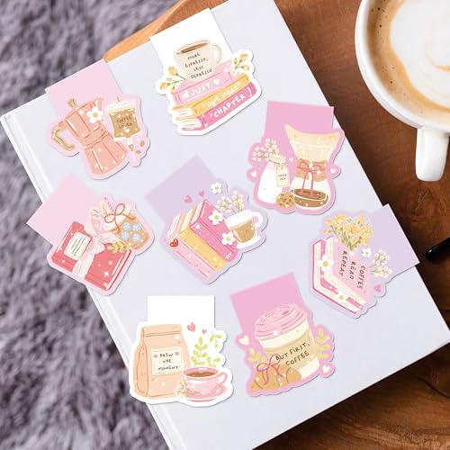 Coffee Books Magnetic Bookmarks, Cute Book Marks for Book Lovers - color: Pink, Coffee & Books