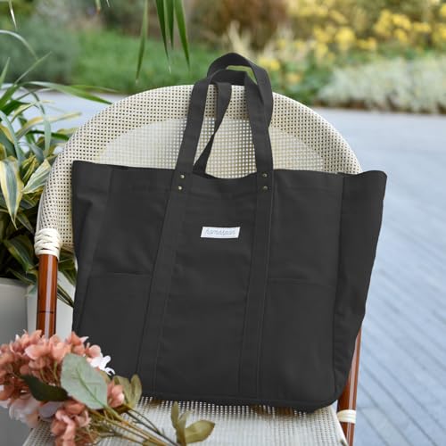 HOMESPON Large Canvas Tote Bag, Magnetic Work Laptop Pack for Women - color: Black