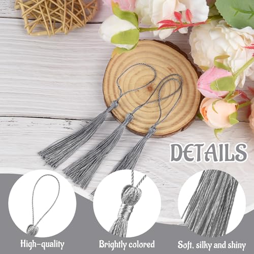 100 Pcs Bookmark Tassels Bulk Silver Gray Soft Craft Silky Handmade Mini Tassels for Jewelry Making with Loops for DIY Craft Accessory Dress Decoration - color: Silver Gray