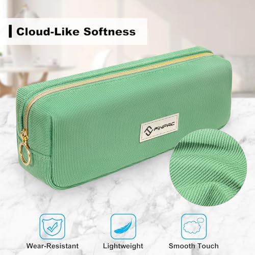 FINPAC Pencil Case, Corduroy Aesthetic Makeup Bag - color: Grass Green