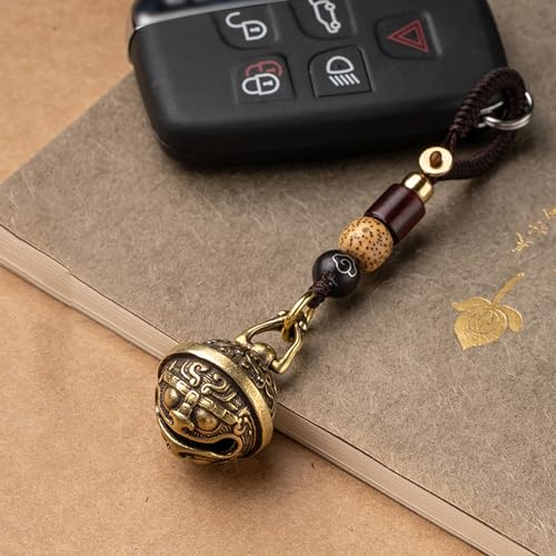 Brass Decorative Bells Keychain with Auspicious Pattern, Hanging Lucky Bell for Car Keys or Backpack as Good Luck Charms - style: Lucky Bell 1