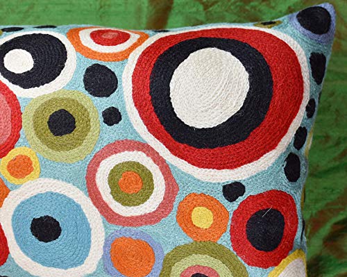Lumbar Polka Dots Pillow Cover Turquoise Contemporary Decorative Pillowcase Blue Modern Outdoor Chair Cushion Couch Boho Cushions Hand Embroidered Cushions Wool Size - 14x20 - color: Polka Dots Lumbar Pillow Cover