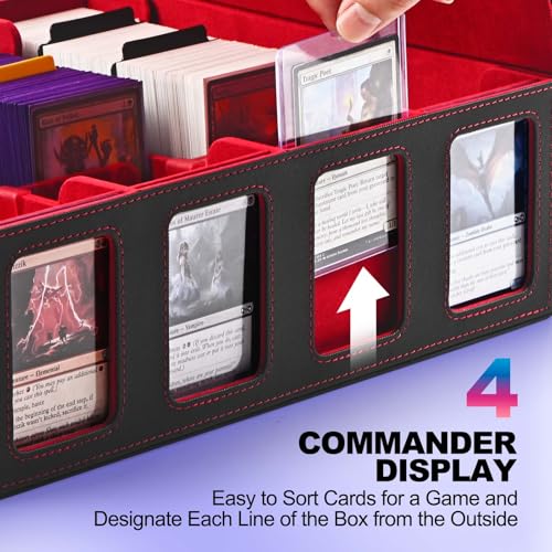 UAONO 4-Row 3000+ Trading Card Storage Box with Commander Display - color: Black&Red, size: 4-row