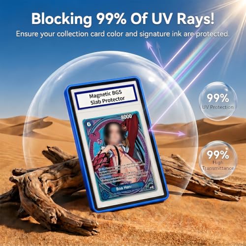 Magnetic BGS Slab Protector with Foldable Kickstand - UV Protection Tempered Glass & Aluminum Metal Bumper for 35PT Beckett Graded Cards, 9-Point Secure Lock Display Guard & Clear View (Dark Blue) - color: Dark Blue, size: BGS Card Case