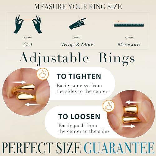 Non Tarnish Gold Chunky Rings for Women, 14K Gold Plated Statement Dome Rings Stacking Silver, Adjustable Mens Eternity Wedding Band Mixed Metal Jewelry Size 3-15 Half Size - color: Two Tone