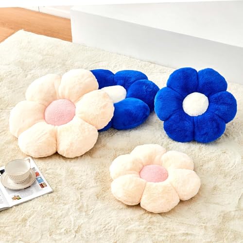 Kcvvcr Beige Flower Pillow, Cute Decorative Flower Shaped Throw Pillow with Faux Rabbit Fur, 14.9" Soft Daisy Plush Floor Cushion Aesthetic Room Decor for Bed Sofa Couch - color: Beige, size: 14.9 Inch
