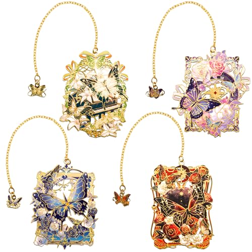 4 Pieces Metal Butterflies and Flowers Bookmark, Perfect for Women Readers (BKM-063-F4) - color: Flowers and Butterflies
