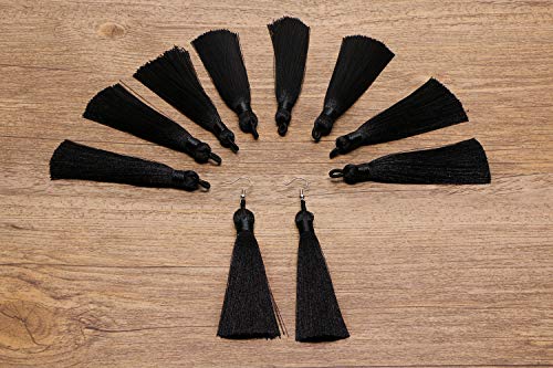 Tupalizy 10PCS Handmade Soft Silky Tassels with Hanging Loop for Bookmarks Keychains Earring Bracelets Jewelry Making Souvenir Graduation Clothing Sewing Gift Tag Art DIY Craft Projects (Black) - color: Black