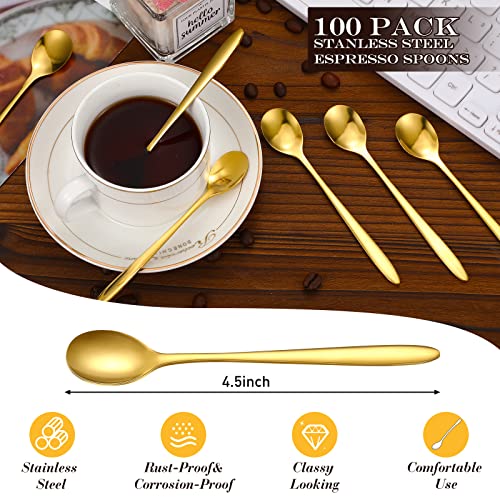 100 Pack Stainless Steel Demitasse Espresso Spoons, 4.33 Inch - size: Gold, style: Classic Style
