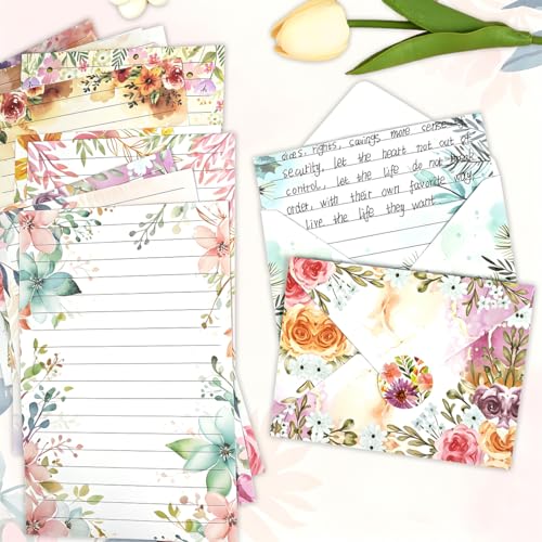 FUNCLASS 160 Pcs Floral Stationery Set Letter and Envelopes - color: Floral