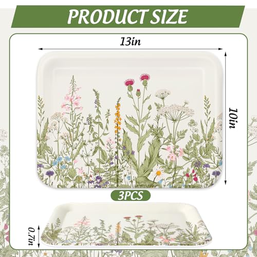 FYSUIMU 3Pcs Wildflower Serving Tray Green Floral Melamine Charcuterie Board Vintage Cheese Appetizer Board Snack Serving Platter for Spring Home Party Food Supplies - style: Wildflower
