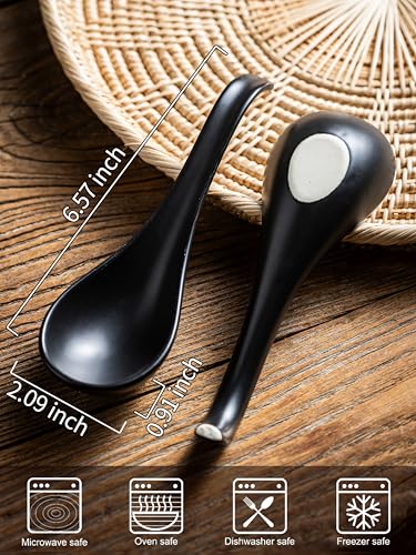 Gomakren Asian Soup Spoons, Ramen Spoons Set of 6 with Long Handle, Black - color: Black
