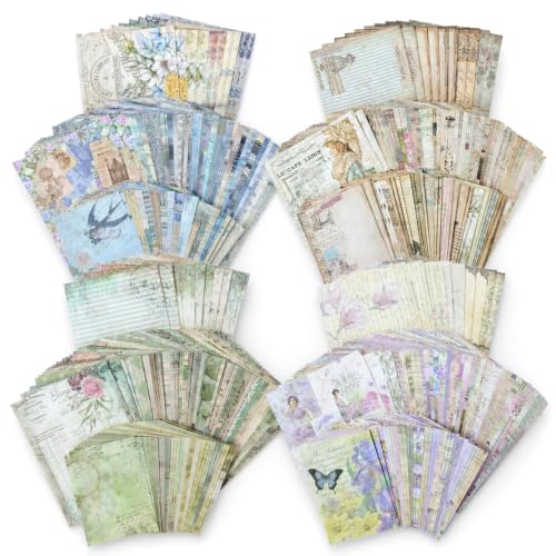 400 Sheets Medieval Vintage Scrapbook Paper - 4 Themes Old Letter Ephemera, 3 Sizes Single Sided Cottagecore Boho Decorative Paper for Junk Journal, Card Making, DIY Crafts - color: Multicolor 19