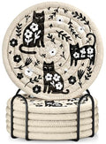 Absorbent Cup Coasters Set of 6 with Holder, Black Cat - color: Black Cat