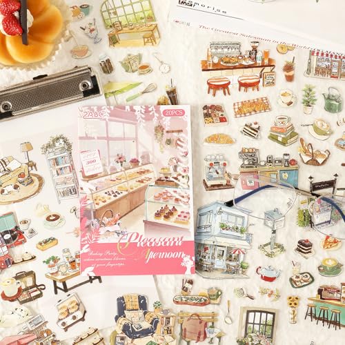 Afternoon Tea Series Sticker Scrapbooking Supplies for Junk Journal, 20 Sheets PET Stickers - color: Afternoon Tea Series