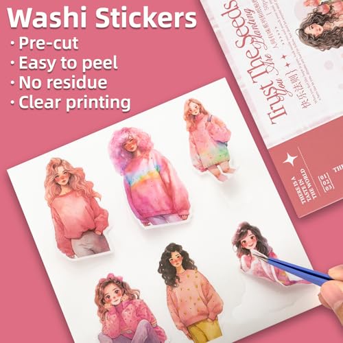 Animated Beautiful Female Themes Sticker Scrapbooking Supplies for Junk Journal, 50 Sheets Washi Stickers - Vintage Journaling Stickers, Ephemera Sticker Book Pre Cut(TZ-005-007) - color: Happy Rule