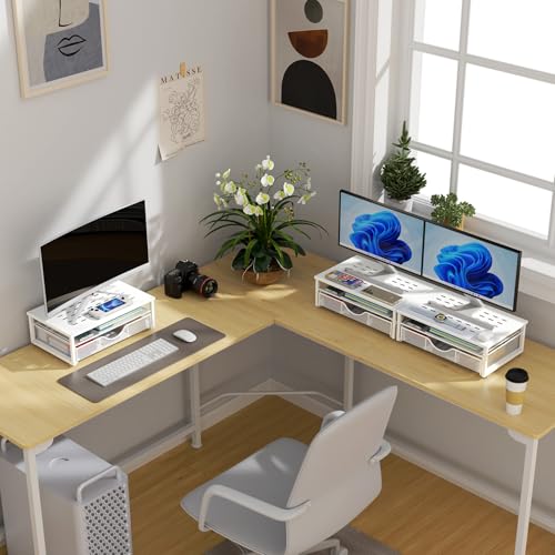gianotter Computer Monitor Stand Riser with Drawer - color: White, size: 14.1L x 9.64W x 5.9H Inch