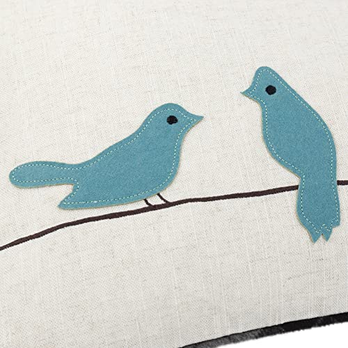 JWH Bird Throw Pillow Cover 14x24 Beige Turquoise Blue Grey - color: Teal Blue & Gray Plaid With Birds