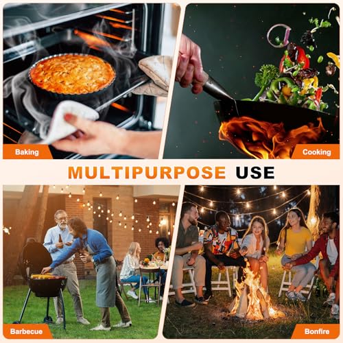 M METERXITY 1-Pair BBQ Gloves, 1472°F Heat Resistant Non-Slip Grilling Oven Gloves for Barbecue/Baking/Cooking, with Storage Bag [Flame Pattern L, Black] - color: Black