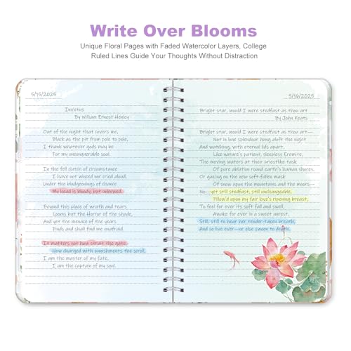 SIIXU Artistic Flower Dream Journal - Thick Hardcover Spiral Notebook with 160 Unique Pages, A5 Lined Notebooks for Poetry Drafting, Memo Keeping & Creative Junk Journaling, Pink - color: Pink