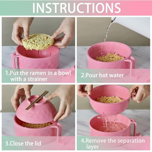 2 Sets 40 oz Microwave Ramen Bowl with Handles, Pink, Light Green - color: Pink, Light Green