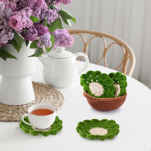 Crochet Flower Coaster Set Handmade Cotton Doily Boho Decor,4pcs
