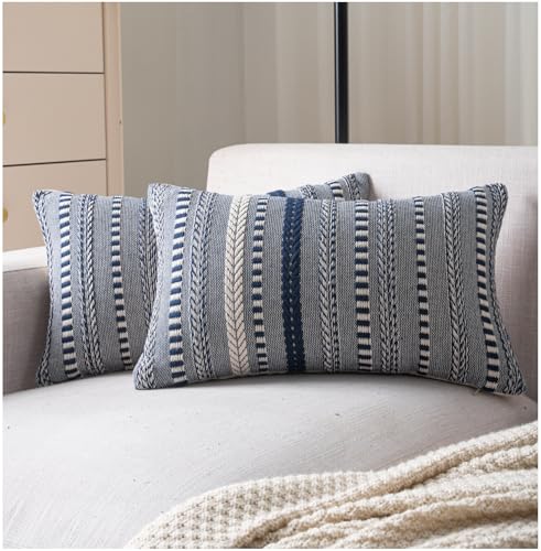 Cethom Boho Throw Pillow Covers 12x20 Inch Set of 2, Farmhouse Decorative Couch Pillow Cases, Navy Blue Accent Pillows of Bed, Sofa Bedroom Living Room Home Decor Cushion Cover - color: Navy Blue, size: 20" x 12" (Pack of 2)