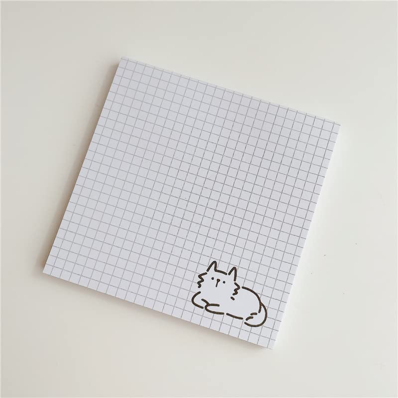 1/4 Pack 3 in. x 3 in. 50 Sheets Sticky Notes，Cartoon Cat Message Paper Memo Pads,Nom-Self-Stick Pads for Home Office (Grid)