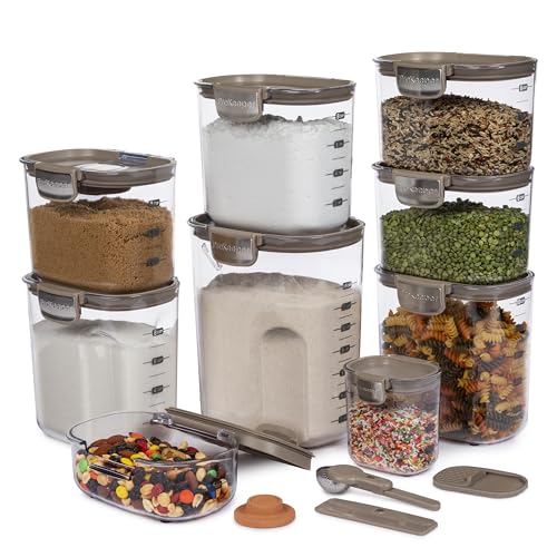 ProKeeper+ Airtight Food Storage Container Set – Clear Plastic Flour and Sugar Canister Set with Magnetic Accessories for Kitchen Organization (Taupe, 13-Piece) - color: Taupe, size: 13-Piece