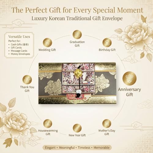 Premium Hanbok Money Envelopes & Cards - Golden Traditional 6 Pack