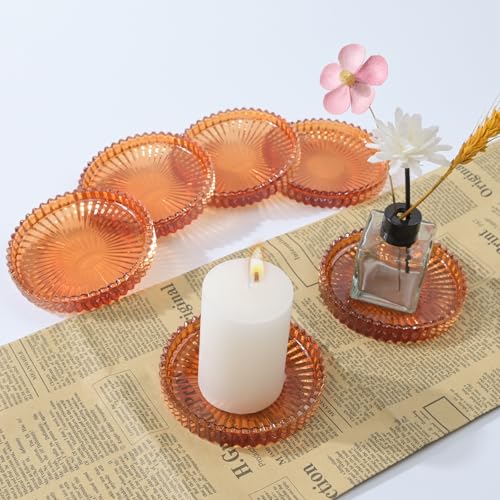 Crystal Glass Coaster 6 Pack Round Cup Drinks Coasters,Amber - color: Amber