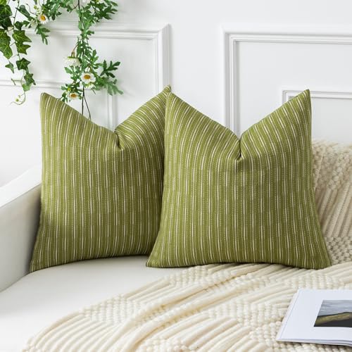 Kevin Textile Pack of 2, Spring Linen Decorative Throw Pillow Cover Cushion Covers Pillowcase, Boho Woven Texture Decorations for Sofa Couch Bed Chair 18x18 Inch/45x45 cm (Light Green) - color: A-light Green, size: 18" x 18" (Pack of 2)