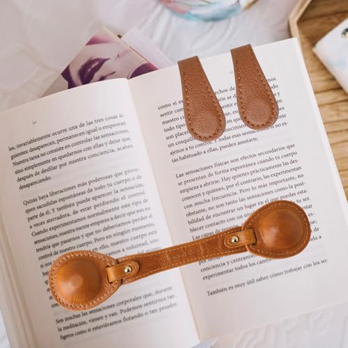 Leather Weighted Bookmarks Page Holder for Women Men, Magnetic Bookmarks for Reading, Book Accessories Gift for Book Lovers Teachers Writers Authors Poets (Brown) - color: Bm11+bph03-brown