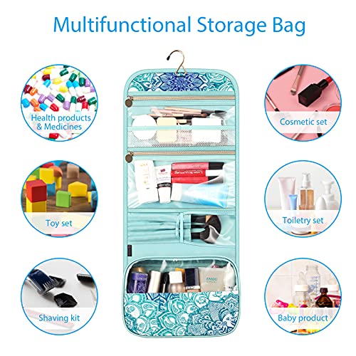 FINTIE Portable Toiletry Cosmetic Travel Bag Hanging Makeup Organizer - color: Emerald Illusions