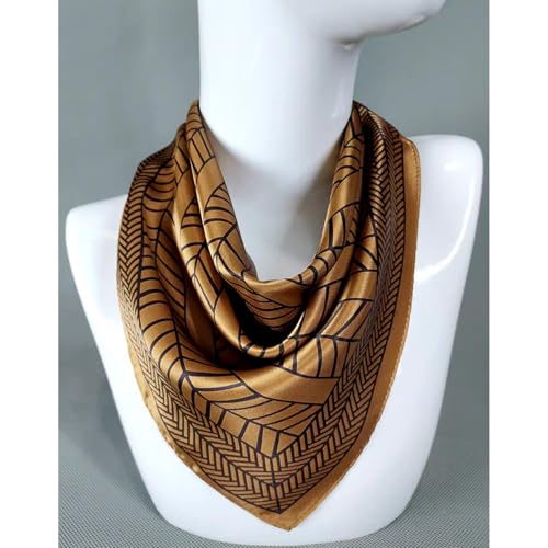 100% Mulberry Silk Neck Scarf for Women Square Neckerchief – 21 inch - color: Brown 6