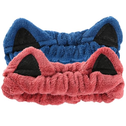 2Pcs Spa Headband for Washing Face Skincare Makeup Headbands for Women - color: Blue + Red