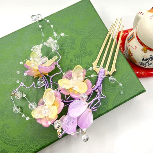 Purple Jasmine Hairpin Chinese Hanfu and Han Style Hair Retro Flower with Metal Handmade Hair Clip Hair Accessories for Women Girls Long Hair (Purple Jasmine Flower) - color: Purple Jasmine Flower