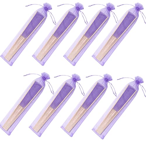 24pcs Imitated Silk Hand Fan Imitated Silk Fabric Bamboo Handheld Folded Fan Bridal Dancing Props Church Wedding Party Favors with Organza Bags (Light Purple) - color: Light Purple