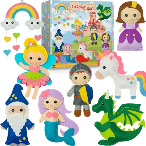 Craftorama Sewing Kit for Kids, Fun and Educational Fairytale Craft Set for Boys and Girls Age 7-12, Sew Your Own Felt Animals Craft Kit for Beginners, 165 Piece Set - color: Fairytale
