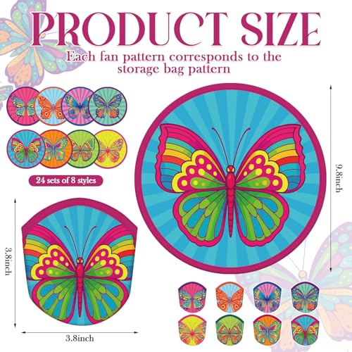 Gejoy 24 Pcs Colorful Butterfly Foldable Hand Fans Flying Disc 8 Style - color: Colorful Butterflies
