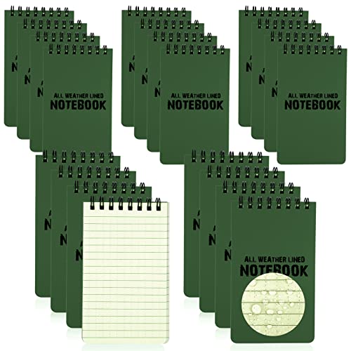 20 Pack Waterproof Notebook, All Weather Shower Pocket Size Tactical Notepad Top Spiral Steno Notepads Green Grid Paper Eye Protection for Outdoor Activities Recording (3 x 5 in) (20)