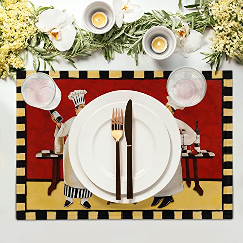 Giwawa Fat Chef Placemats Italian Pizza Bistro Anti-Fatigue Red Wine Linen Table Mat Set of 4 Cooking Food Heat Stain Resistant Place Mats for Dining Kitchen Party Holiday Decoration - color: Chef