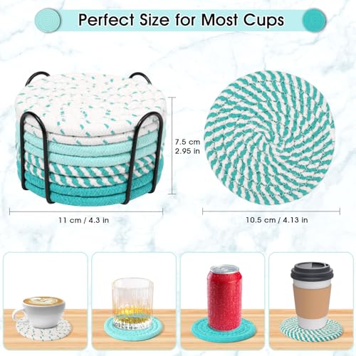 Mckanti 8 Pcs Coasters for Drink with Holder, 4 Colors Absorbent Coasters for Drinks, Minimalist Cotton Woven Coaster Set for Home Decor Tabletop Protection Suitable for Kinds of Cups, 4.3 Inches. - color: Muti-color F