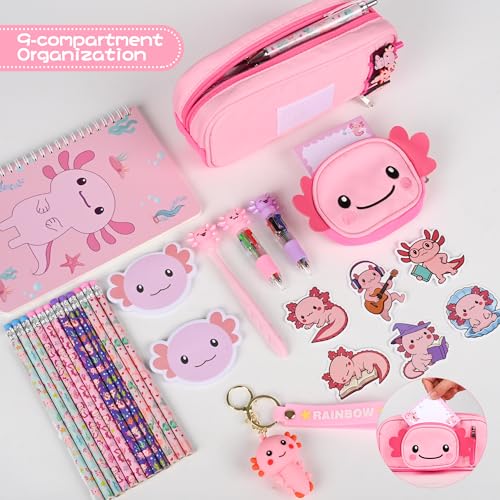 Ulema 84Pcs Cute Axolotl Stationery Set Kawaii Birthday Gifts for Boys Girls Back to School and Classroom Rewards Office Supplies with Axolotl Stuff. - style: Axolotl