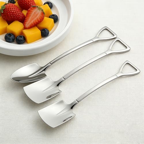 TAORANJU 4 Pcs 6" Small Dessert Spoons, Stainless Steel Shovel Shape Coffee Ice Cream Spoons, Creative Tableware Tea Sugar Stirring Spoon for Party Festival Gift