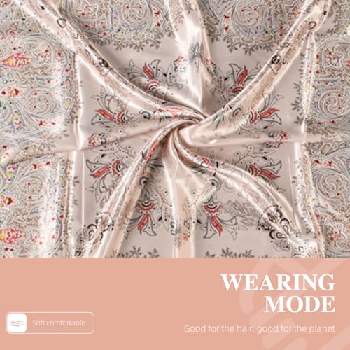 35 Inches Silk Head Scarf-Satin Hair Scarves Silk Bandana Scarf Headscarf for Women's Fashion Scarves - color: Large Floral Cashew Nut - Brown