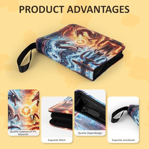 Trading Card Binder Album, 400 Pockets, 50 Removable 4-Pocket Pages, Waterproof (Dragon-A) - color: Dragon-A