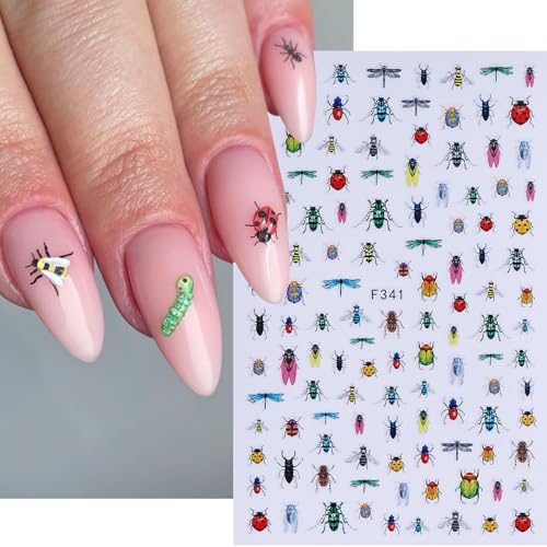 Summer Nail Stickers for Nail Art 12PCS Flower Nail Decals Self-Adhesive Butterfly Bee Ladybug Flamingo Floral Leaf Plant 3D Nails Supply DIY Sliders Manicure Decoration Accessories for Women - style: Summer Bee Flower